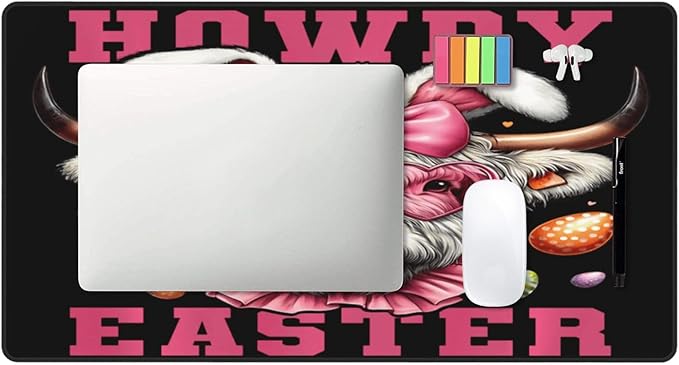 Easter Highland Cow with Bunny Ears Eggs Mouse Pad Non Slip Large Desk Keyboard Mat Gaming Protection Pad 16X29.5 Inch