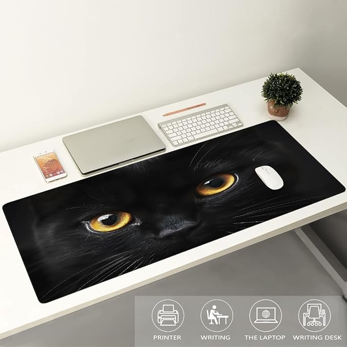 Black Animal Cat Eye Large Mouse Pad Gaming Mousepad Desk Mat for Desktop Computer Keyboard Waterproof Mouse Mat Desk Pad with Non-Slip Base for Game School Office Home 35.4 x 15.7