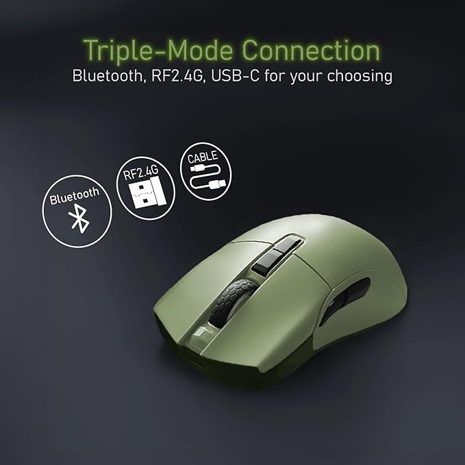 iRocks M31R Wireless Gaming Mouse Triple Mode 2.4G/ Bluetooth/USB-C Detachable Cable Gaming Mouse Kailh GM8.0 Mouse Switches Advanced PixArt PAW3395 Optical Sensor Up to 26000 DPI - Olive Green