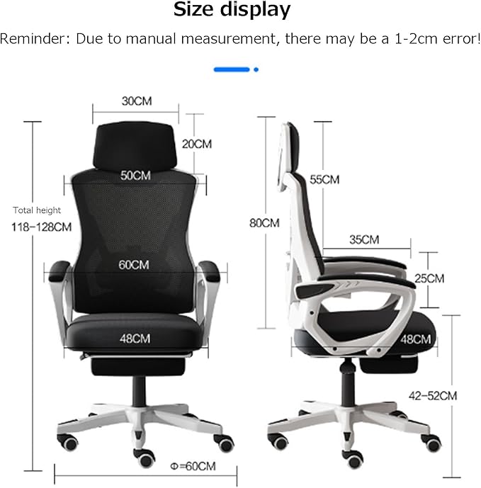 Ergonomic Gaming ChairLatex Cushion Comfortable and Breathable Office Chair Height Adjustable Computer Chair with Footstool(WhiteWithout_Blue)