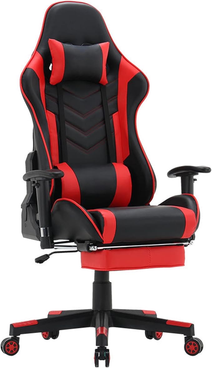 Ergonomic Gaming Chair with Footrest and Lumbar Support Height Adjustable Video Game Chairs for Adult Reclining Desk Chairs for Office Bedroom Study Room Red