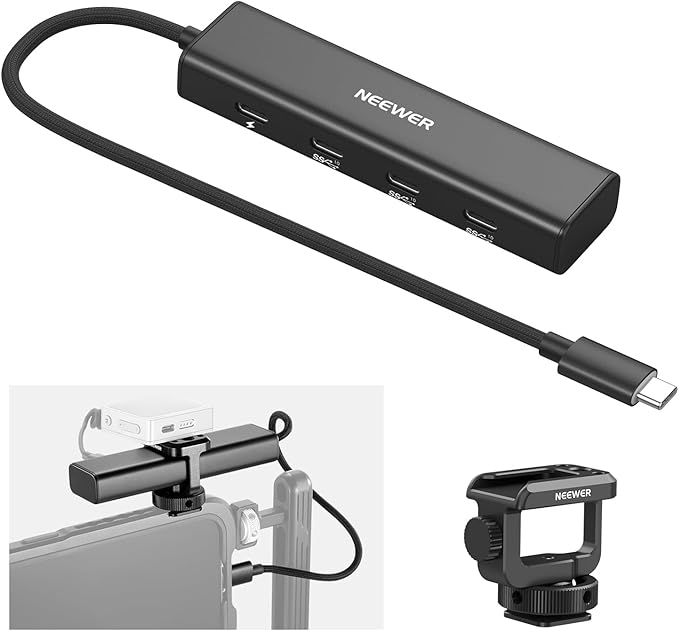 NEEWER USB C Hub Dock with Cold Shoe Adapter 4 in 1 Multiport Adapter Dongle with 3X USB C Port 3.1 Gen2 &amp 1x 100W PD 10Gbps Compatible with iPhone 16 15 iPad Mac Android PC Laptop PS020E