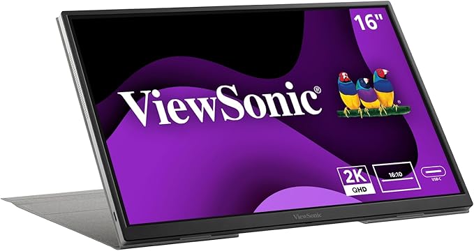 ViewSonic VG1656-2K 16 Inch WQXGA 1600p IPS Portable Monitor with 2 Way Powered 65W USB C and Smart Cover with Built-in Stand