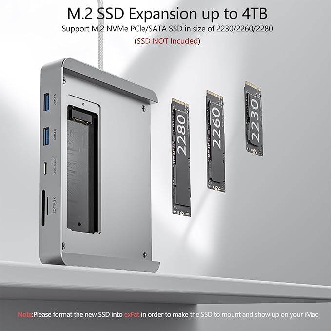 USB C Hub for iMac 24 inch 2021/2023/2024 8 in 1 iMac USB Hub with M.2 SSD Expansion (SSD Not Included)with USB A/C 3.2 10Gbps SD/TF HDMI iMacM1 M3 M4 Dock Accessories