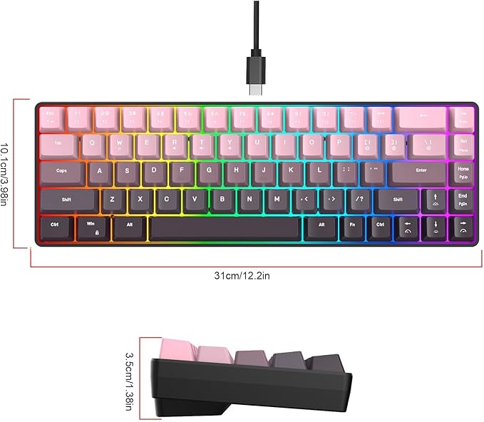 68 Keys Mechanical Gaming Keyboard Gradient Color Wired Keyboard with RGB Backlit &amp Multimedia Function ABS Injection Keycap Hot Swap Mechanical for PC (Gradient Pink)