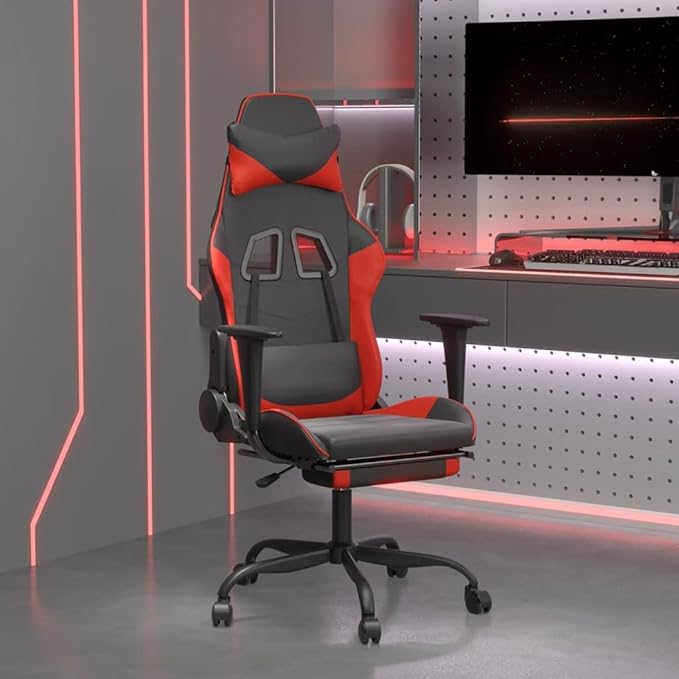 YAFF Gaming Chair with Footrest Black and Red Faux Leather-3654