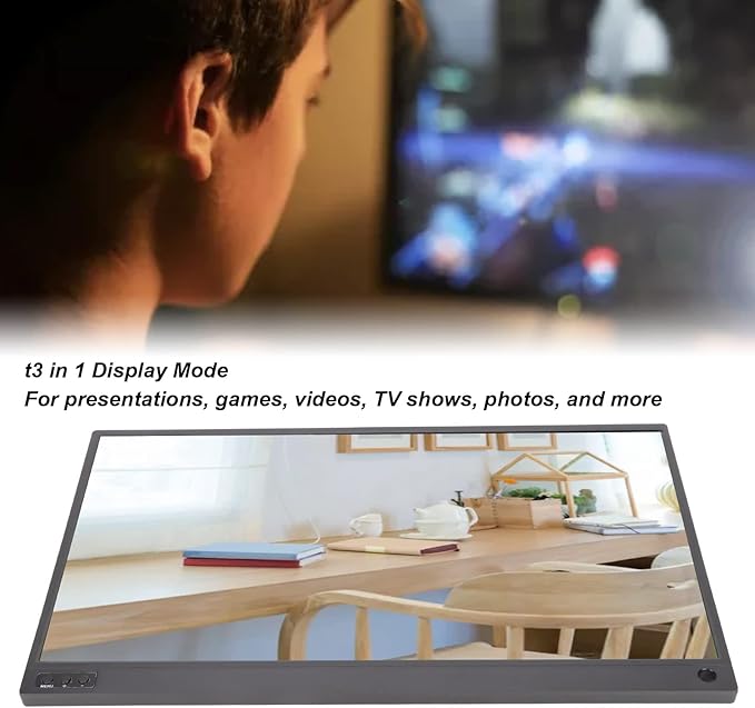 Portable Display 15.6 inch HD 1080P 3 in 1 Display with Built in Speakers USB C External Display Gaming and Video conferencing Compatible with MacBook iPad and Windows Devices.