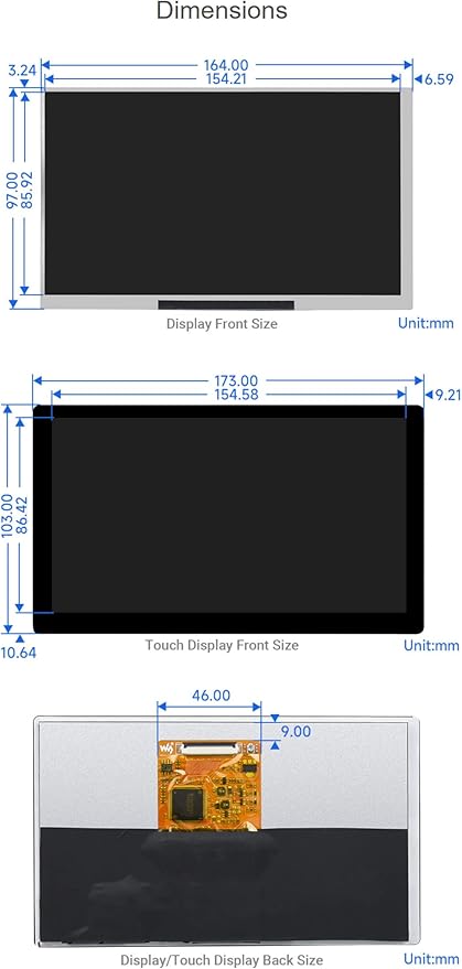 7inch 1024x600 IPS Integrated Display Supports Raspberry Pi 4B/3B+/3B/2B/B+/A+/Zero/Zero W/WH/Zero 2W and Jetson Nano and Windows PC (with Touch) @XYGStudy (70H-1024600-IPS-CT-A)