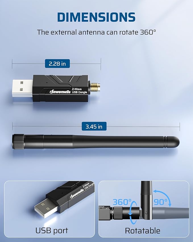 DEWENWILS 800 Z-Wave Dongle Long Range S2 USB Stick Compatible with Home Assistant &amp Other Smart Home Hubs Plug &amp Play USB Controller for DIY Smart Home