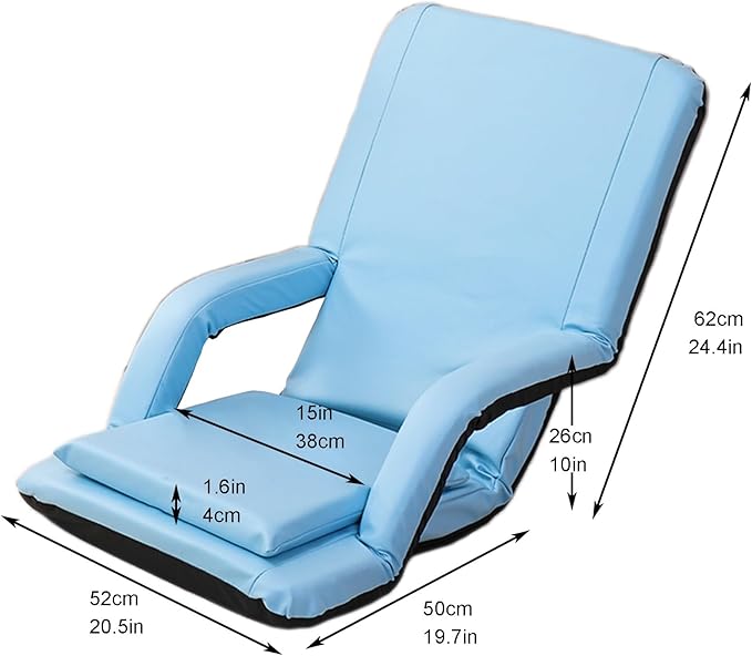 Adjustable Floor Chair Chaise Lounge Indoor Folding Lazy Sofa with Armrests Adults Gaming Chairs for Living Room Bedroom(Blue)