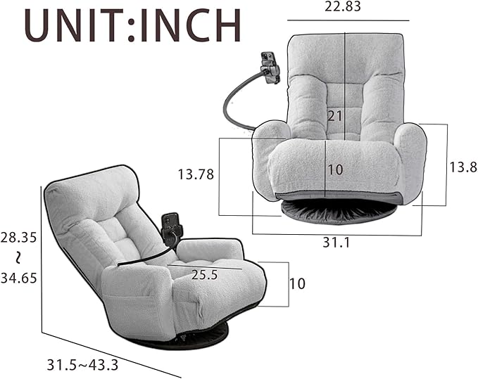 360° Swivel Gaming Floor Chair - 3 Position Adjustable Ergonomic Design with Armrests &amp Phone Holder Perfect for Teens &amp Adults (Yellow)