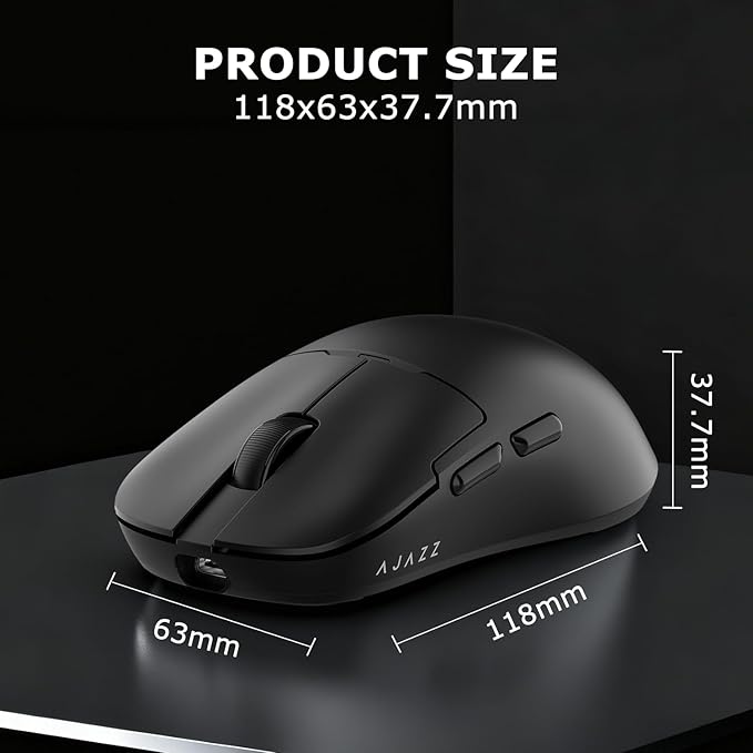 AJ159P MC Wireless Gaming Mouse 12000 DPI Tri-Mode 2.4G/Bluetooth/Wired Magnetic RGB Charging Dock 56g Ultra-Light Programmable 6 Buttons - Perfect for Gaming Work &amp Travel (Black)
