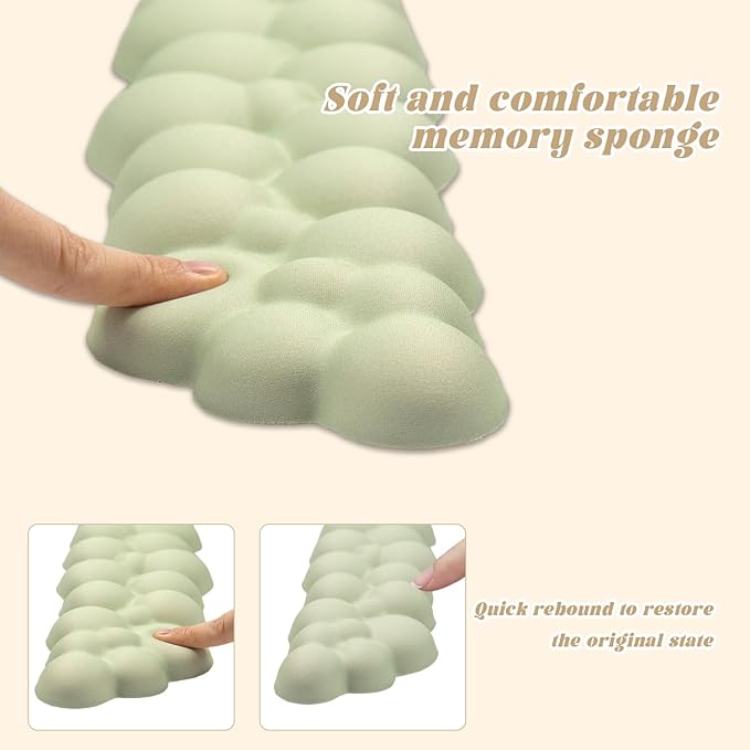 Ergonomic Mouse Pad and Keyboard Wrist Rest - Green Cloud Wrist Rest Keyboard with Mouse Wrist Pad Sets Soft Memory Foam Wrist Support for Laptop Mac Office Work Gaming