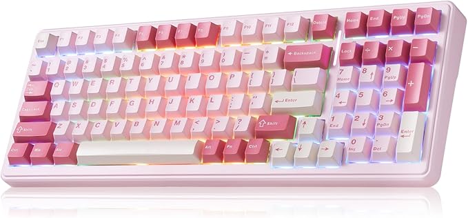 Aula F99 Mechanical Keyboard Pink Wireless Gaming Keyboards Hot Swappable Custom Creamy Computer Keyboard Full Size Tri-Mode BT5.0/2.4GHz/USB-CRGB BacklitGasket StructureStrawberry Mint Switch