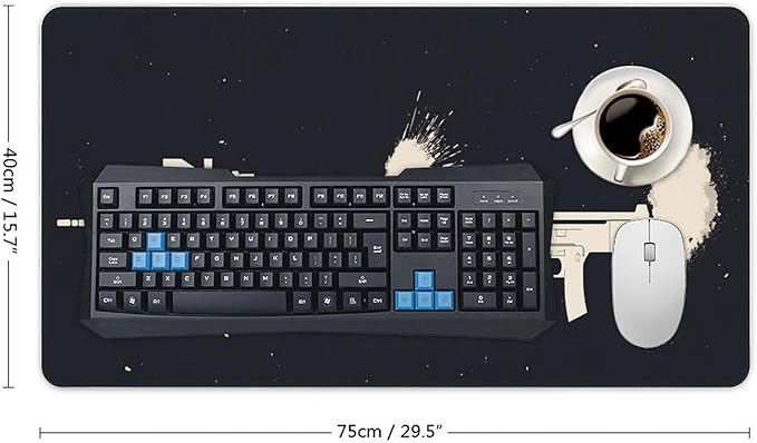 Handgun Mouse Pad Large Desk Mat Extended Keyboard Mouse Pad with Non-Slip Base and Stitched Edge Mouse Mat Desk Pad 30x16 Mouse Pads for Desk Home Office Gaming