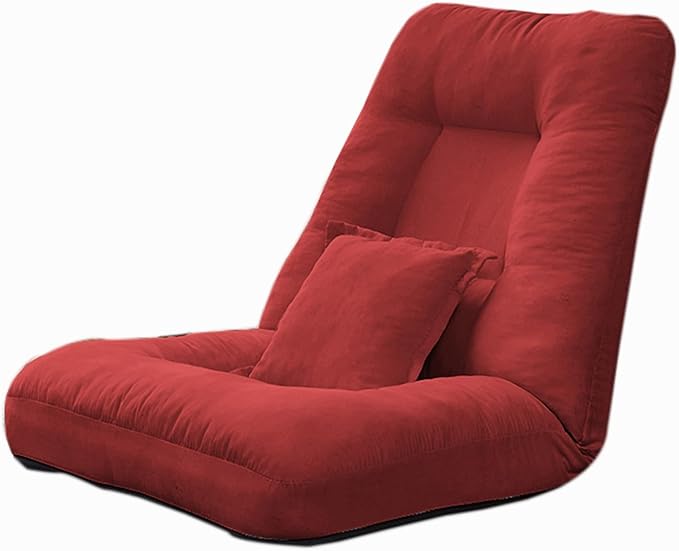 Floor Chair Folding Sofa Adjustable Positions Padded Lazy Sofa with Pillow Back Support Floor Gaming Chair for Reading Bedroom(Red)