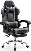 Video Game Desk Chair Ergonomic Computer with Footrest and Comfy Lumbar Support PU Leather Recliner with Headrest Fixed Up Armrest Height Adjustable with 360° Swivel for Adults Gray