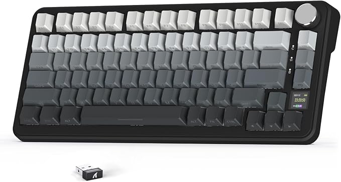 ATTACK SHARK X85 Pro Wireless Mechanical Gaming Keyboard with TFT Screen &amp Knob Hot-Swappable BT5.1/2.4Ghz/USB-C RGB Backlit Gasket Mount Gradient Side-Print PBT Keycaps for Win/PC/MAC-Moon Night