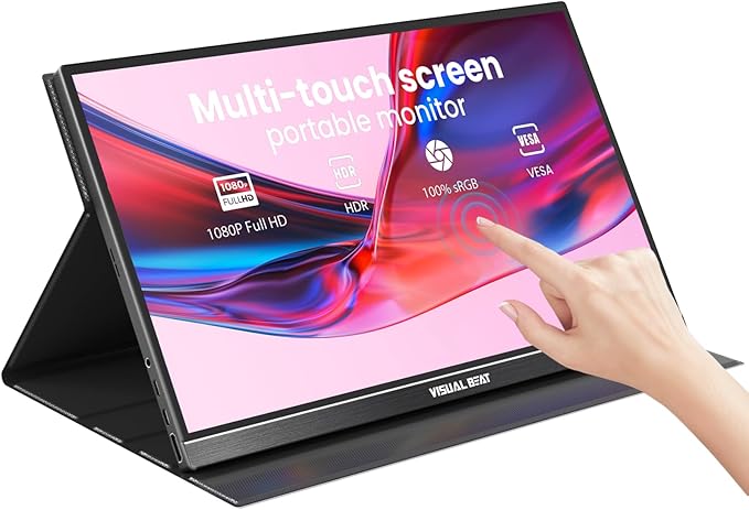 Portable Monitor Touch Screen 15.6'' 1080P USB-C HDMI Computer Display HDR IPS Eye Care Screen 100% sRGB with Smart Cover Dual Speakers for Laptop PC Mac Phone PS4/5 Xbox Switch