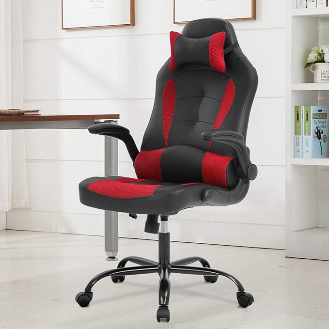 PC Gaming Chair Video Game Chair Racing Style Office High Back Desk Executive PU Leather Rolling Task Swivel Computer with Lumbar Support HeadrestRed