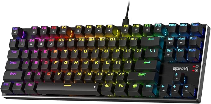 Redragon K660 (K556 TKL) RGB Wired Gaming Keyboard 80% 87 Keys Mechanical Keyboard w/Aluminum Base Upgraded Hot-Swap Socket and Noise Absorbing Foams Quiet Linear Red Switch