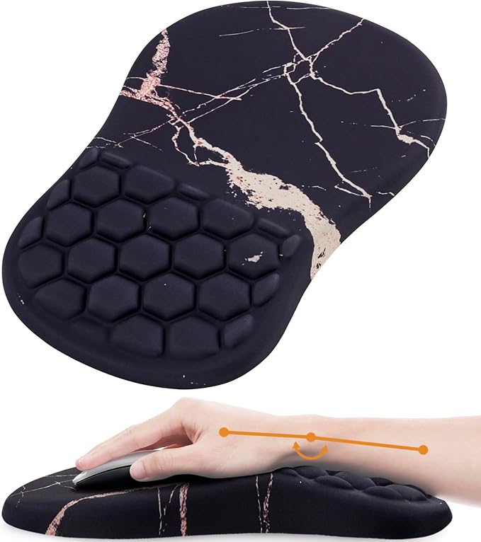 Mouse Pad Wrist Support Ergonomic Mouse Pad with Wrist Rest Comfortable Computer Mouse Pad for Laptop Pain Relief Mousepad with Non-Slip PU Base Black Gold Marble