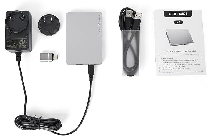 H4 Laptop Screen Extension - 8 in 1 HUB with Dual HDMI Extended 2 HDMI(4K @60Hz)3 USB A&ampC 3.0 Ports Hub