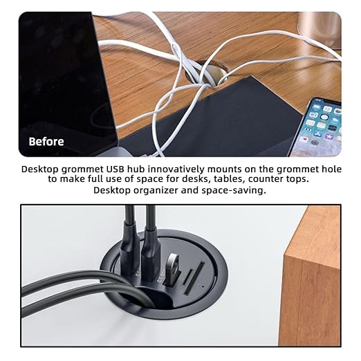 ChenYang USB 3.0 Flush Mount Desktop HUB3 USB 3.0 Port HUB Grommet Hole 2.36(60mm) with SD/TF Card Reader Port