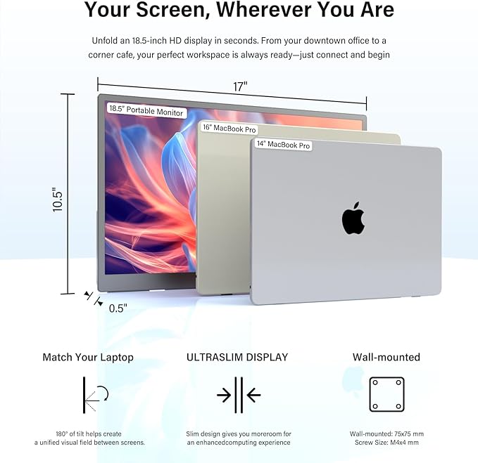 InnoView 4K Portable Monitor 18.5 3840x2160 UHD USB-C HDMI for Laptop 10Bit IPS Computer Gaming Display HDR Travel Monitor with W/180°Adjustable Stand for Desktop Mac Phones Tablet PS5/4 Switch