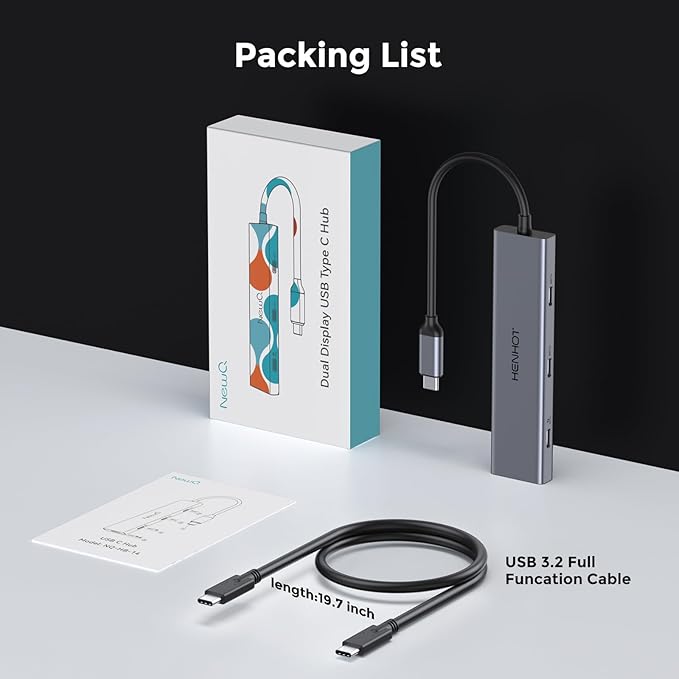 USB C Video Splitter Dual Monitor 4-Port Docking Station with USBC 3.2 Gen 2 10Gbps Supports USB-C PD Monitor Portable Screen Video Output 4K@30-60Hz100W PD for Win/Chrome Laptop AR Glasses
