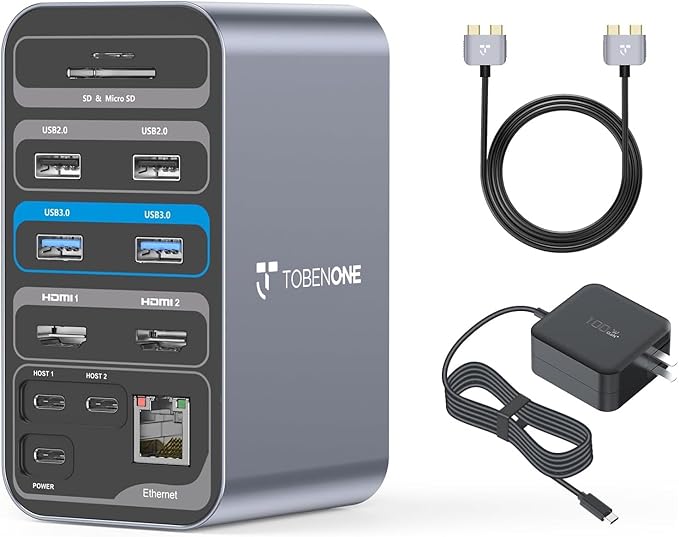 TobenONE 16-in-1 MacBook Docking Station with 100W Power Adapter Dual HDMI 7 USB Gigabit RJ45 SD&ampMicro SD PD 3.0 Mac Docking Station for Creative Professionals &amp Home Working