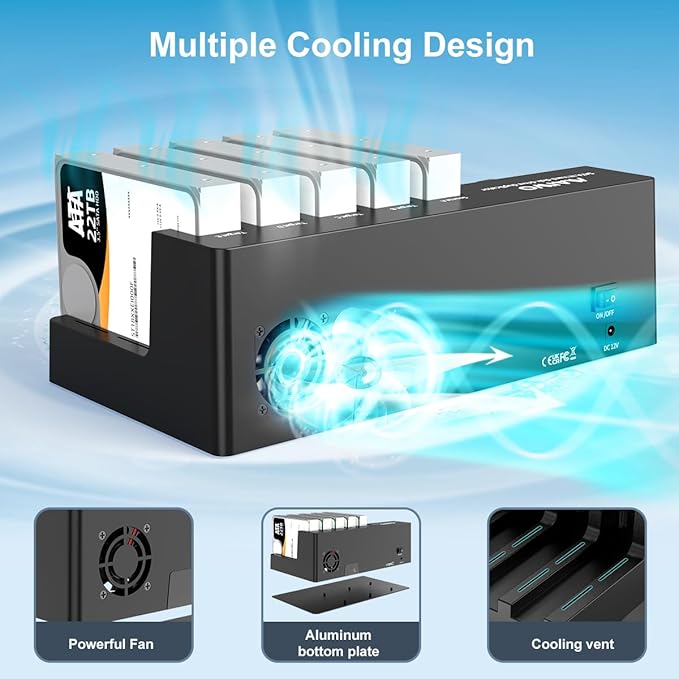 MAIWO 5 Bay External Hard Drive Docking Station with Cooling Fan - USB 3.1 SATA HDD Dock Cloner Duplicator for 3.5 2.5'' Drives Expandable Storage up to 110TB Black