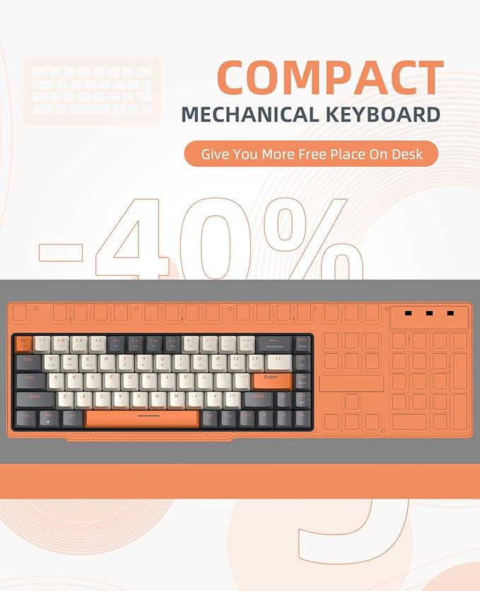 ZIYOU LANG RK68 60% Wireless Mechanical Keyboard Bluetooth 5.0/2.4Ghz Dual Mode 2-in-1 USB-C Receiver Mini Mechanical Keyboard Hot Swappable Red Switch Gaming Keyboard for PC/MAC/Laptops