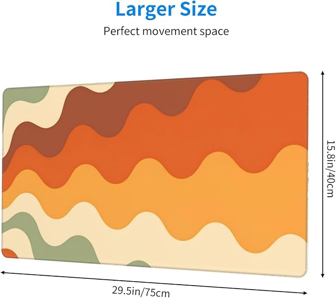 Brown Beige White Wave Desk Cover MatExtended Large Mouse PadComputer Laptop Mat Desk Decor for Office Game Home 30x16 Inch
