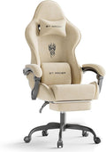 Ferghana Velvet Fabric Gaming Chair High Back Ergonomic Gamer Chair for Adult Comfortable Video Game Chair with Footrest and Massage Lumbar Cushion Racing Reclining Office Computer Desk Chair Beige