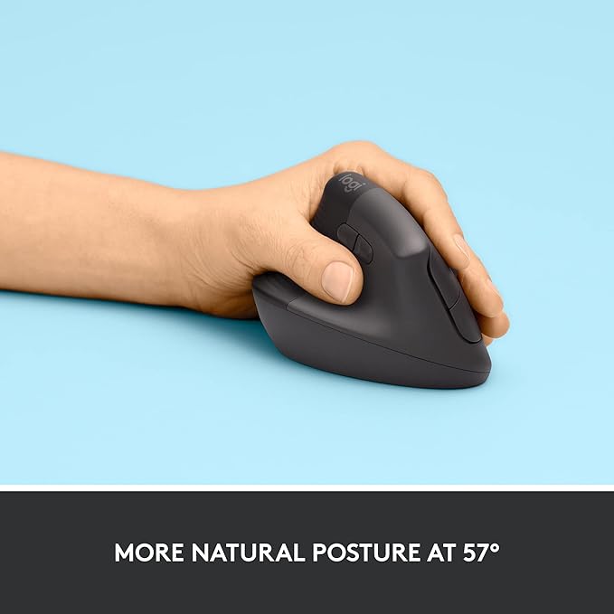 Logitech Lift Left Vertical Ergonomic Mouse Left-Handed Wireless Bluetooth or Logi Bolt USB Quiet clicks 4 Buttons Compatible with Windows/macOS/iPadOS Laptop PC - Graphite (Renewed)