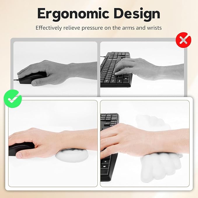 Angel Wing Wrist Rest 3 in 1 SetErgonomic Memory Foam Keyboard and Mouse Pad SupportAnti-Slip Waterproof PU Leather Wrist Cushion for Carpal Pain Relief Aesthetic Desk Decor for Office Gaming (#B)