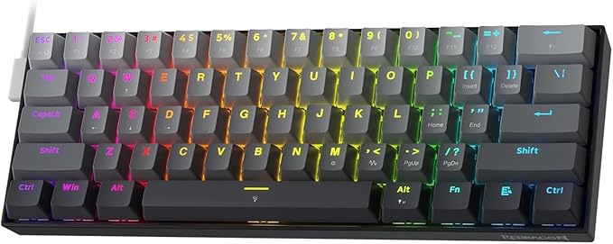 Redragon K617 GB Rapid Trigger HE Gaming Keyboard 60% 61 Keys Wired Mechanical Keyboard w/Hyper-Fast Actuation Dedicated Hall Effect Magnetic Switch Actuation Point Adjustable 8K Hz Polling Rate
