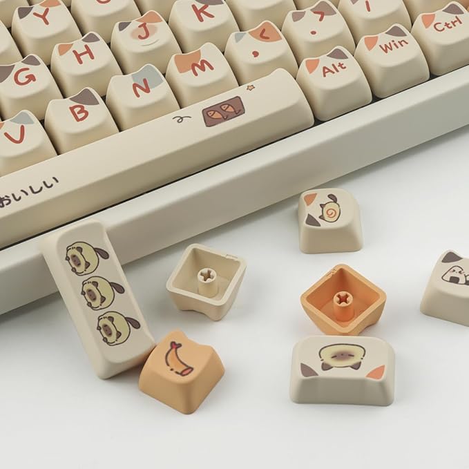 PBT Keycaps 144 Keys Cute Keycaps Dye-Sublimation Sushi Cat Keycap Mao Profile Custom Keycap for Cherry Gateron MX Swithes Mechanical Keyboards
