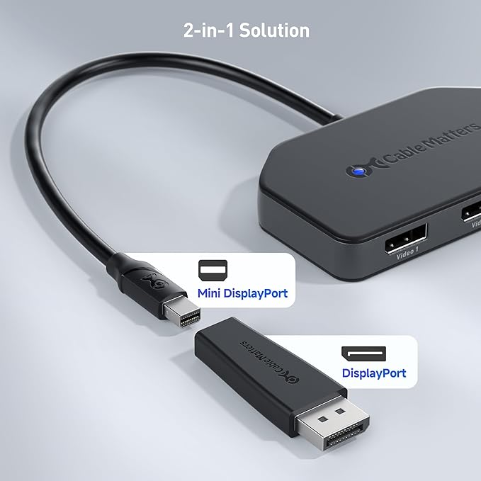 Cable Matters DisplayPort 1.4 MST Hub (1 HDMI 2.0 + 2 DP 1.4) DP Splitter Hub with 2X DisplayPort and 1x HDMI for Windows NOT Compatible with macOS