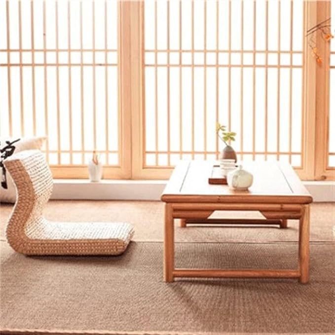 BTZHY Floor Chair Home Work Chair Handmade Straw Rattan Floor Legless Chair Tatami Backrest Chair for Balcony Bay Window Living Room Bedroom