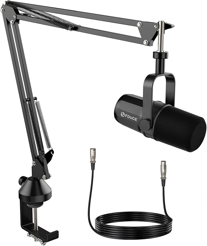 FDUCE XLR Dynamic Microphone for Vocal Recording Podcasting Gaming Live Streaming&ampBroadcasting All Metal Cardioid Mic Voice-Isolating Technology with Boom arm SL40X+