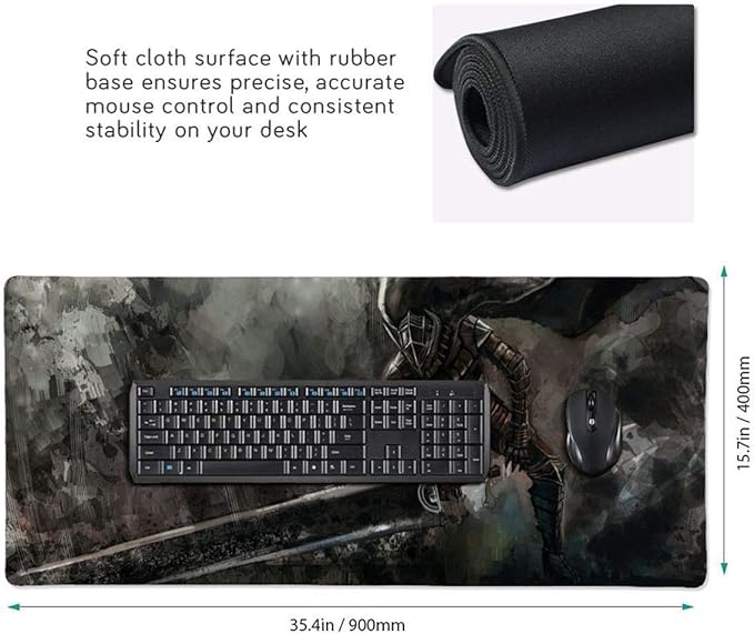 Berserk-Guts Anime Mouse Pad 15.7 X 35.4 Inch (40 X 90 cm) Soft Gaming Mouse Mat Ultra Thick 3mm Extended Large Pattern_1 One Size