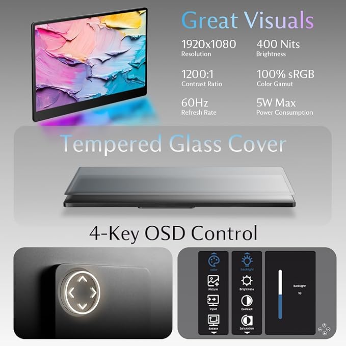 SOTSU FlipAction Go 14 Premium Portable Monitor | Full HD 1080p | 400 Nits | 100% sRGB | Robust yet Lightweight | Pivoting Landscape &amp Portrait Display | Tempered Glass Cover | USB-C &amp Mini H