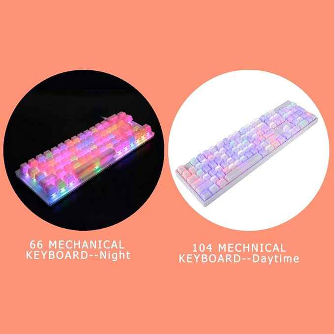 POM Jelly Keycaps Doubleshot Translucent OEM Profile for 61/87/104/108 Keys PC Gaming Mechanical Keyboards (Rainbow)