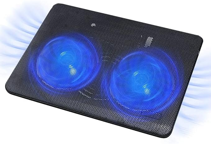 Fancial Laptop Cooling Pad with 2 Large Fans 2-in-1 USB Port Blue LED Light Adjustable Stand Compatible with 14-15-Inch Laptops Lightweight Quiet Slim Portable