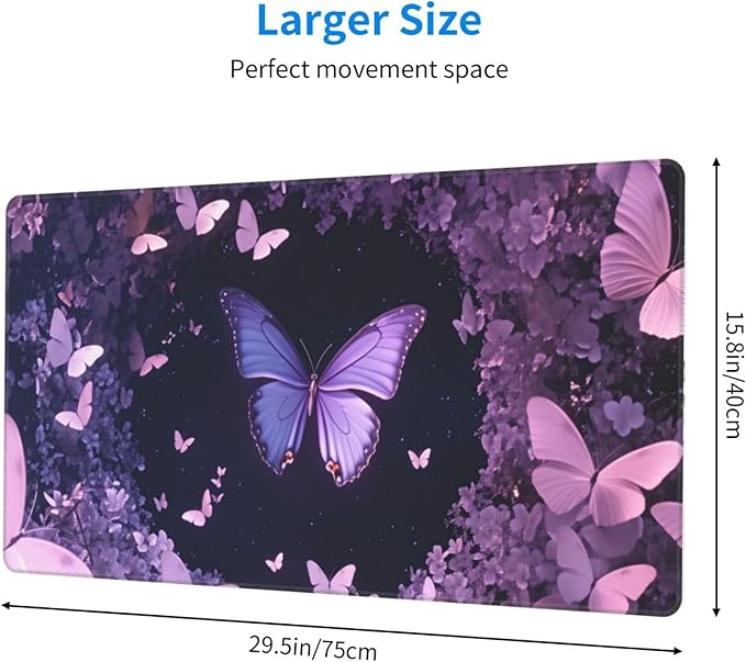 Purple Dreamy Hollow Butterfly Desk Cover MatExtended Large Mouse PadComputer Laptop Mat Desk Decor for Office Game Home 30x16 Inch