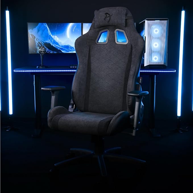 Arozzi Avanti Gaming Chair - Soft Fabric Ergonomic Gaming Chairs for Adults - Adjustable Height Backrest &amp Armrest with Head Pillow - Home Office Setup Professional Computer Chairs Dark Grey