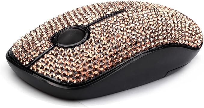 Luxury Bling Crystal Rhinestone 2.4G Ultrathin Silent Wireless Mouse with Nano Receiver 1600 DPI Precise Control for Notebook Computer PC Laptop MacBook and Chromebook - Rose Gold