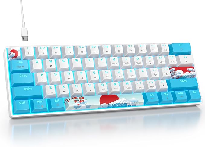 Fogruaden Wired 60% Percent Mechanical Keyboard RGB Gaming Keyboard 60 Percent Ultra-Compact 61Keys Mini Wired Keyboard with Red Switch for Win/Mac PC Gamer